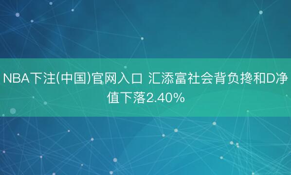 NBA下注(中国)官网入口 汇添富社会背负搀和D净值下落2.40%