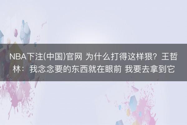 NBA下注(中国)官网 为什么打得这样狠？王哲林：我念念要的东西就在眼前 我要去拿到它